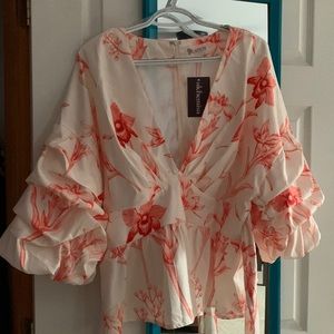 Cream peplum blouse and pants set